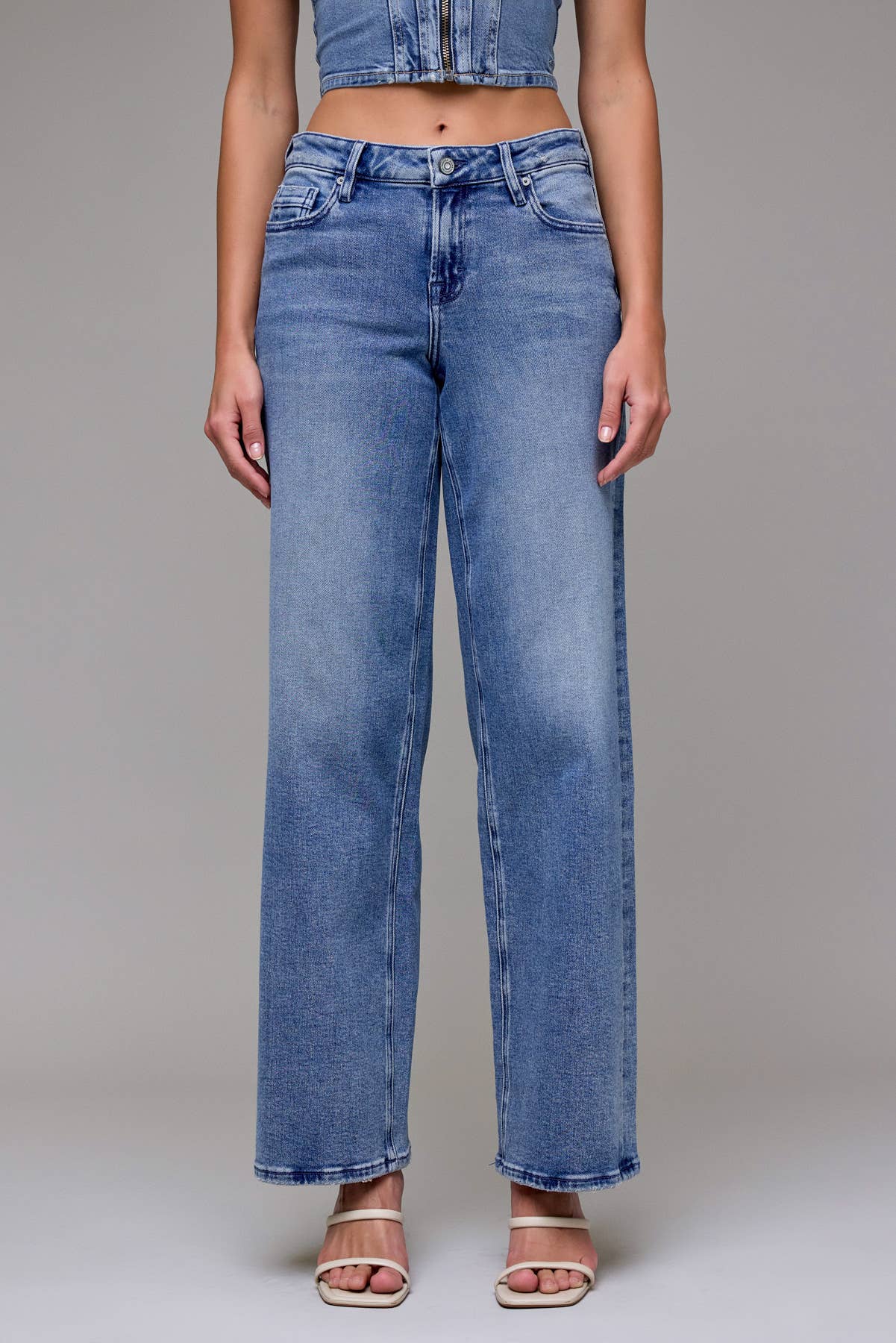 Medium Wash Mid Rise Stretch Dad Jean