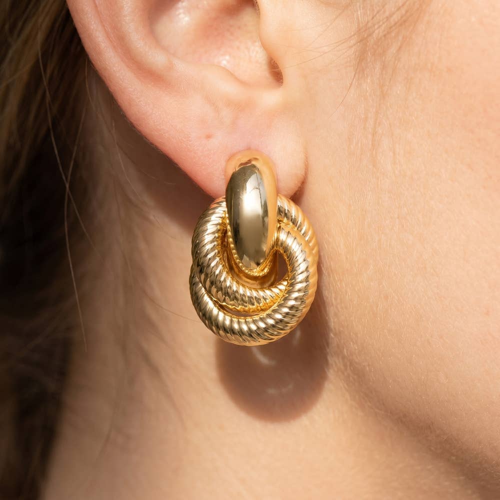 Gold Dipped Diamond Cut Ring Doorknocker Earrings