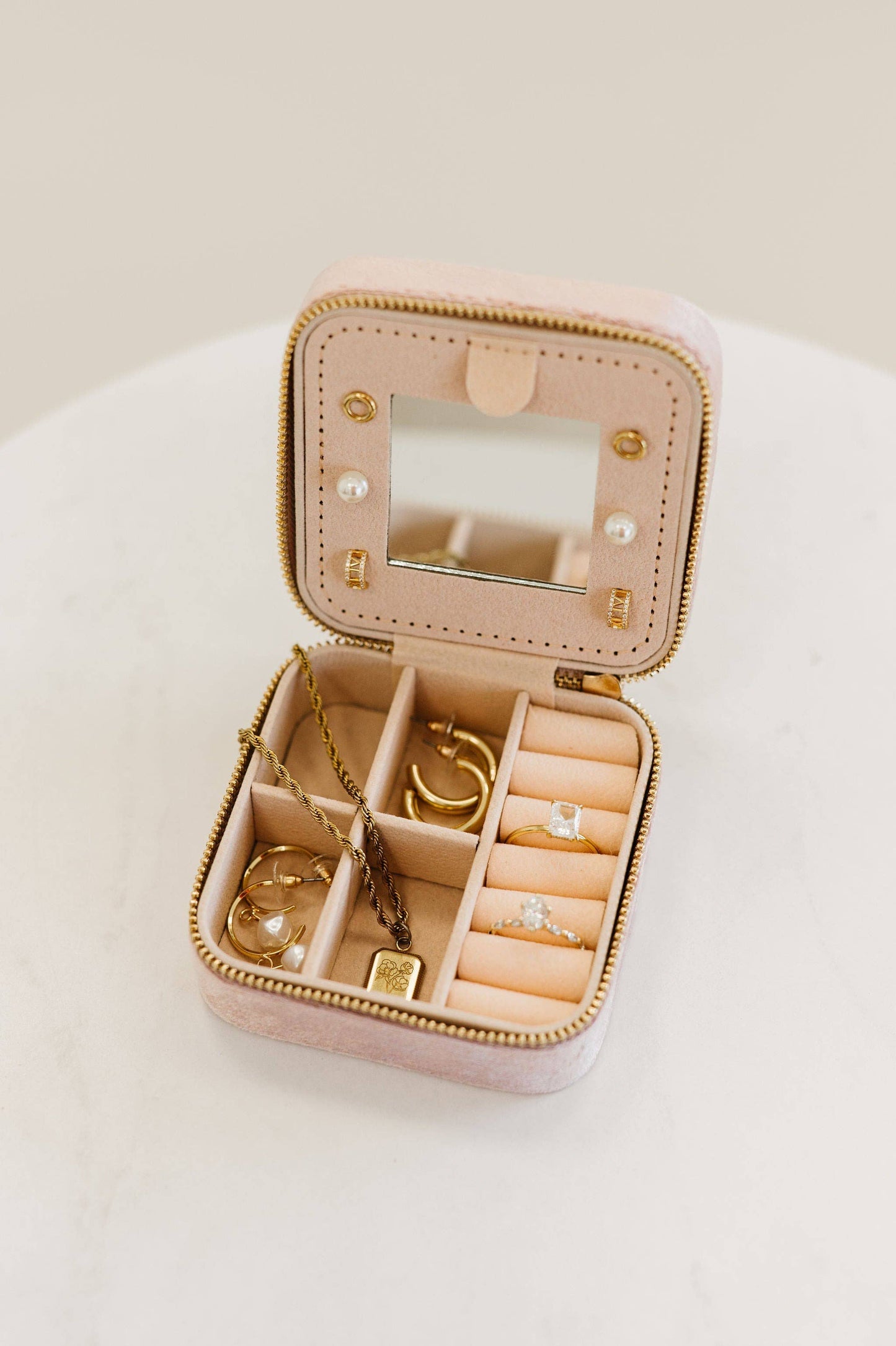 Velvet Travel Jewelry Box Case Organizer with Mirror