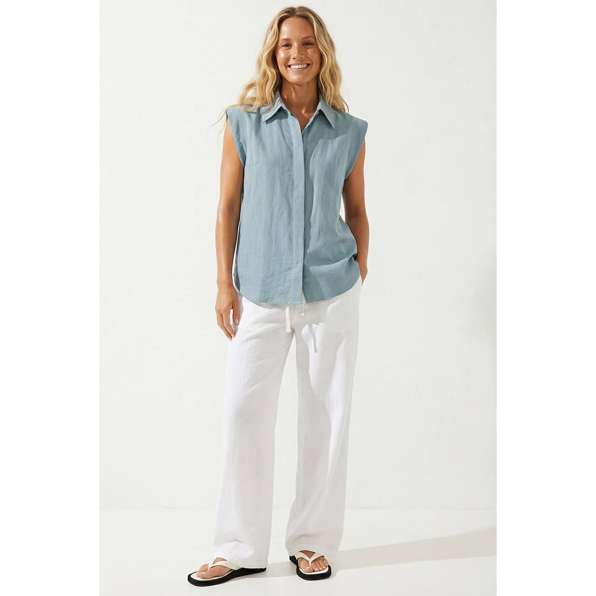 Cap Sleeve Dusty Blue Blouse