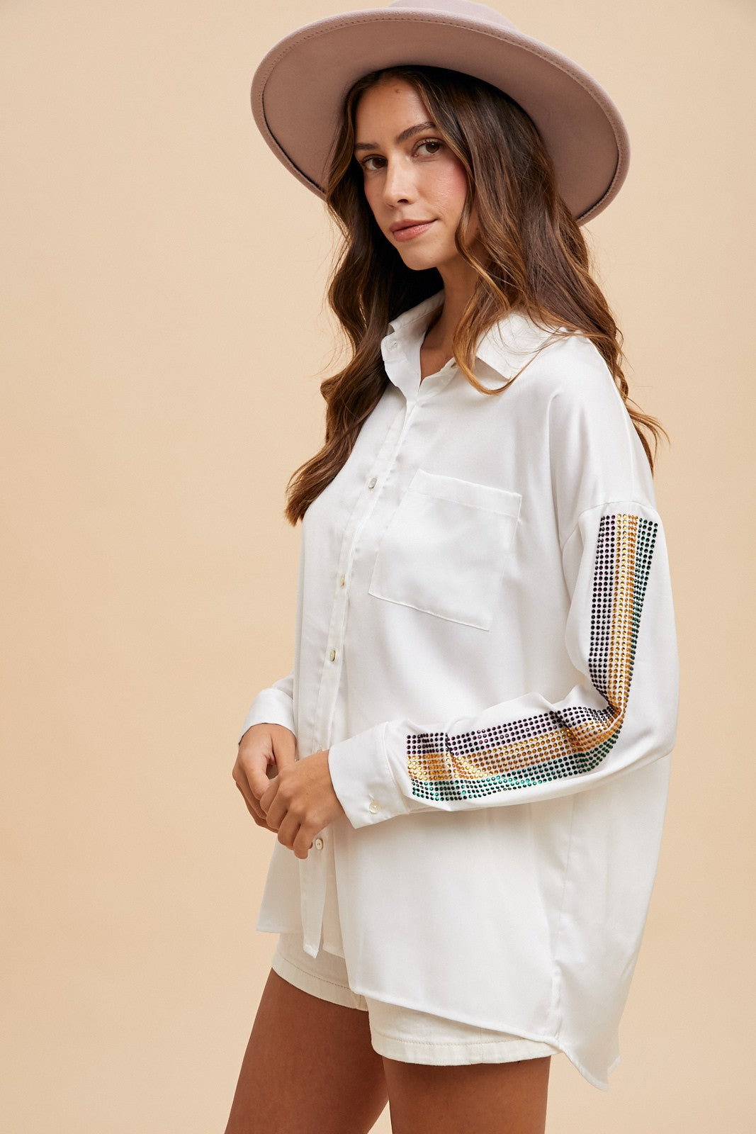 Jeweled Sleeve Button Down