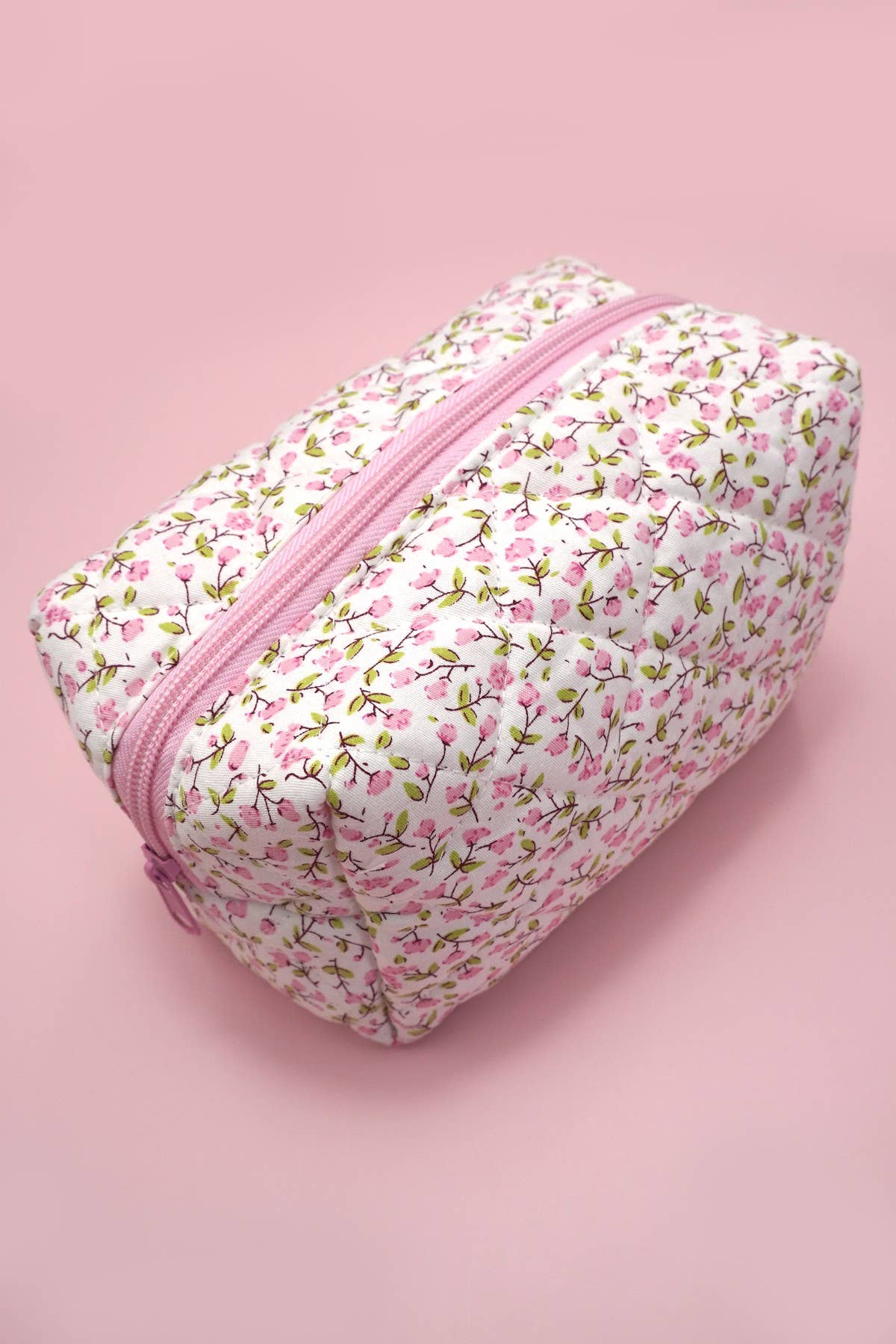 QUILTED COTTON FLORAL COSMETIC POUCH BAG
