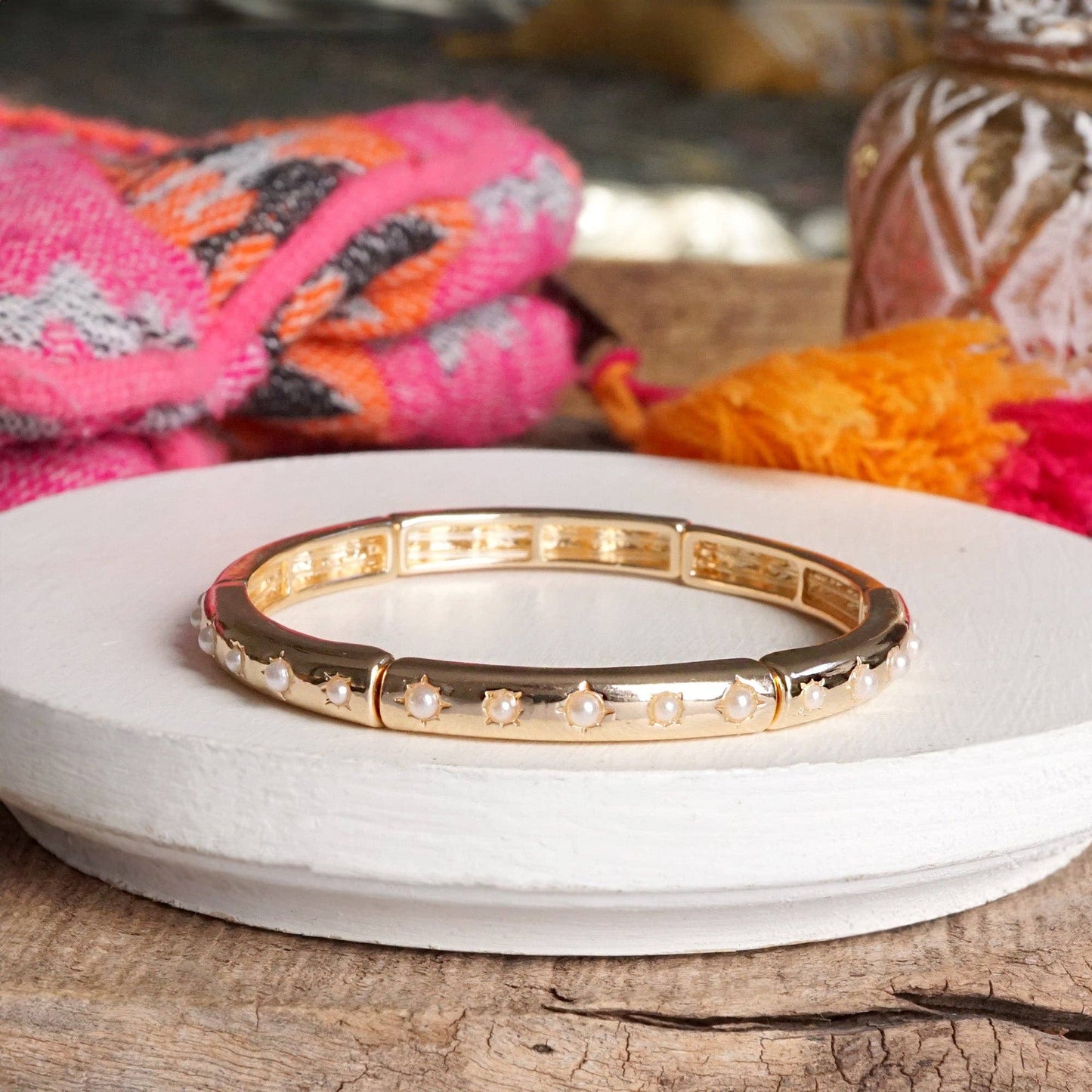 Gold-Tone Stretch Bangle – Pearls