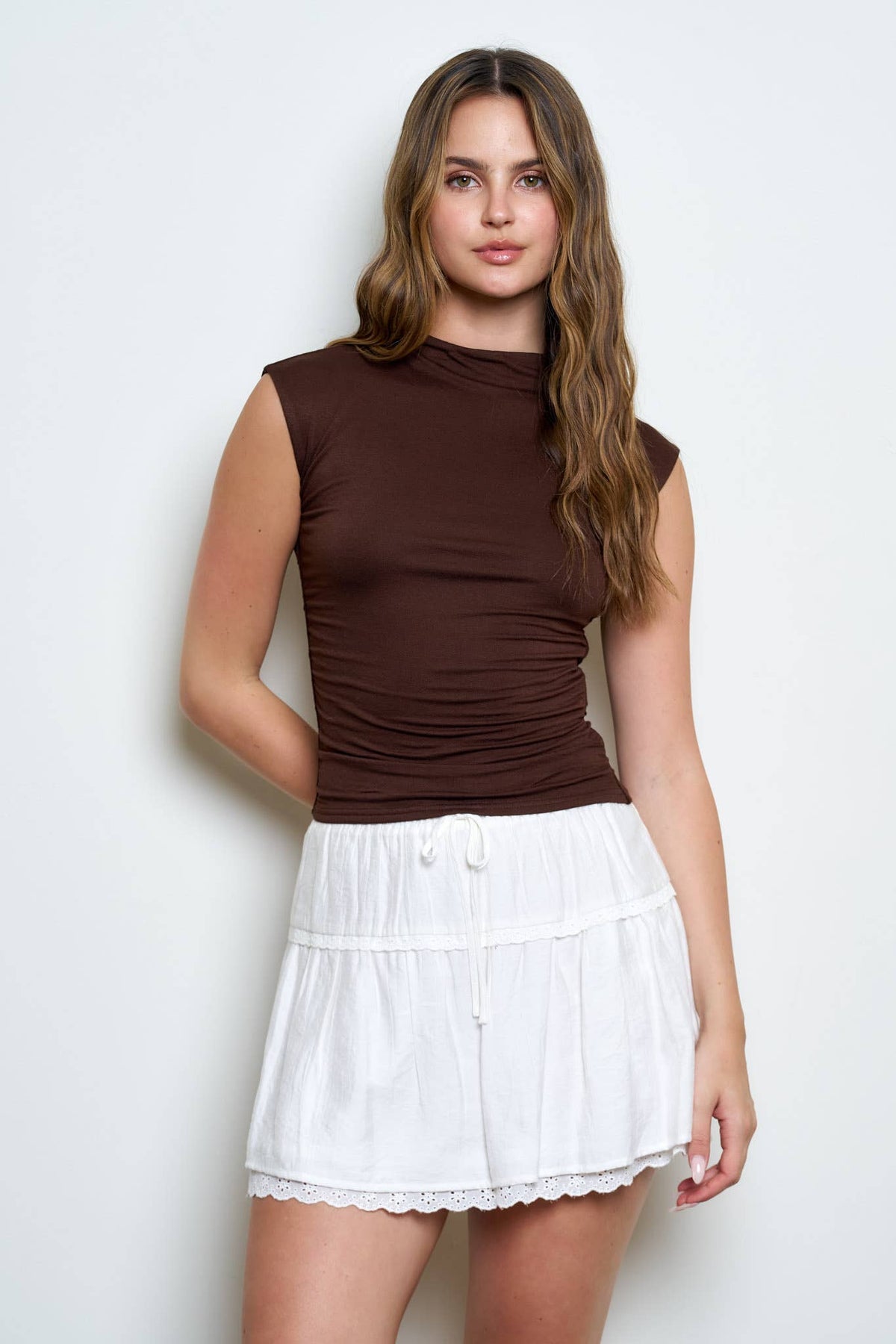 SCRUNCH KNIT TOP CHOCOLATE
