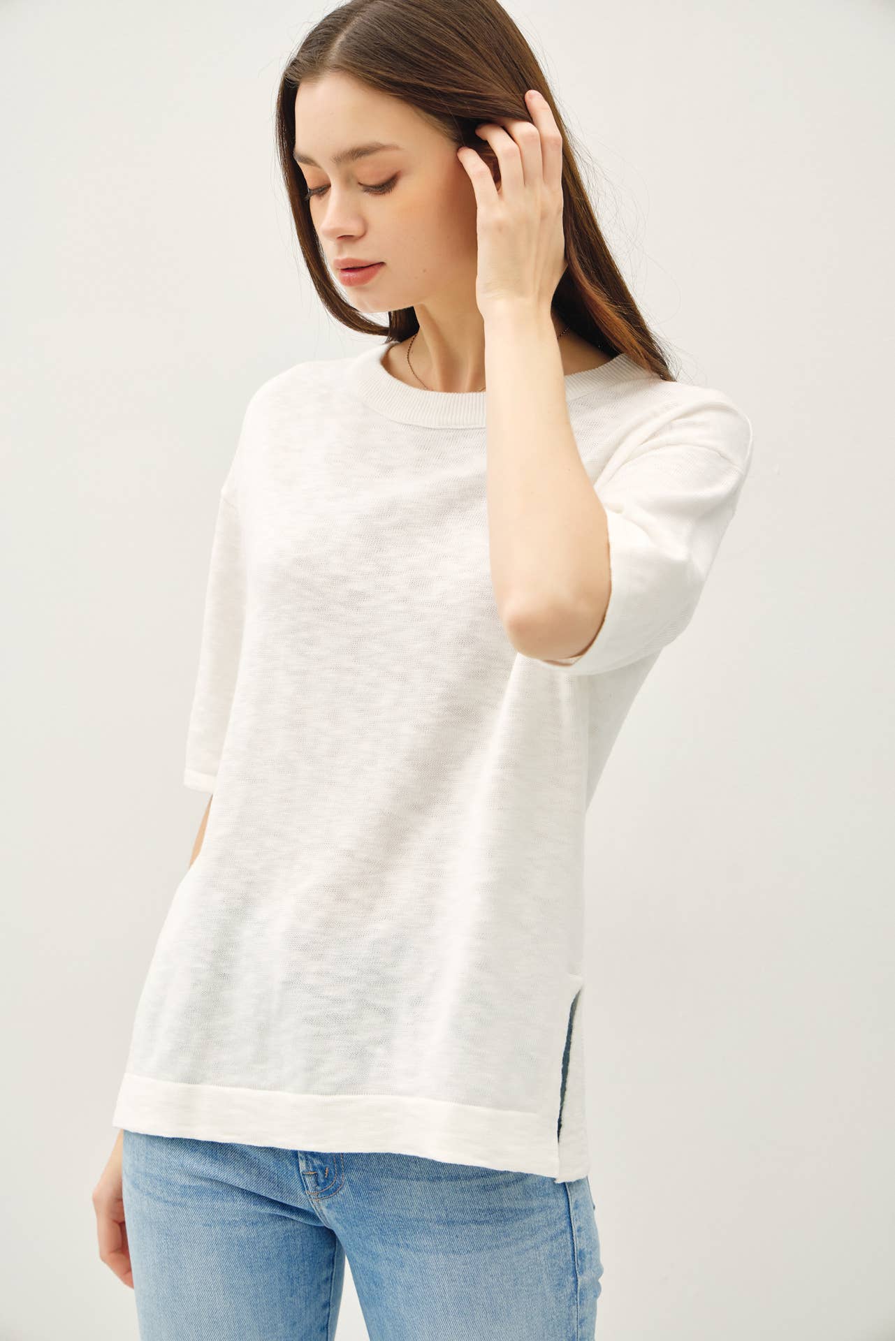 SHORT SLEEVE COTTON SLUB TOP