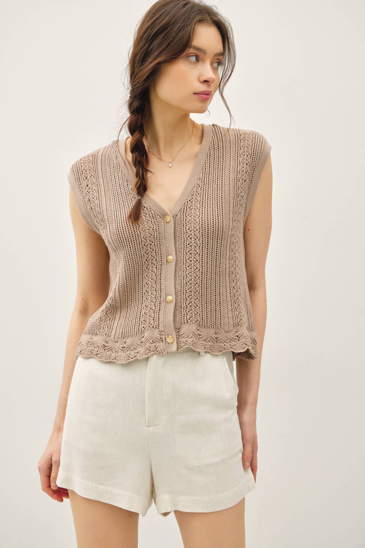 BUTTON UP CROCHET KNIT TANK