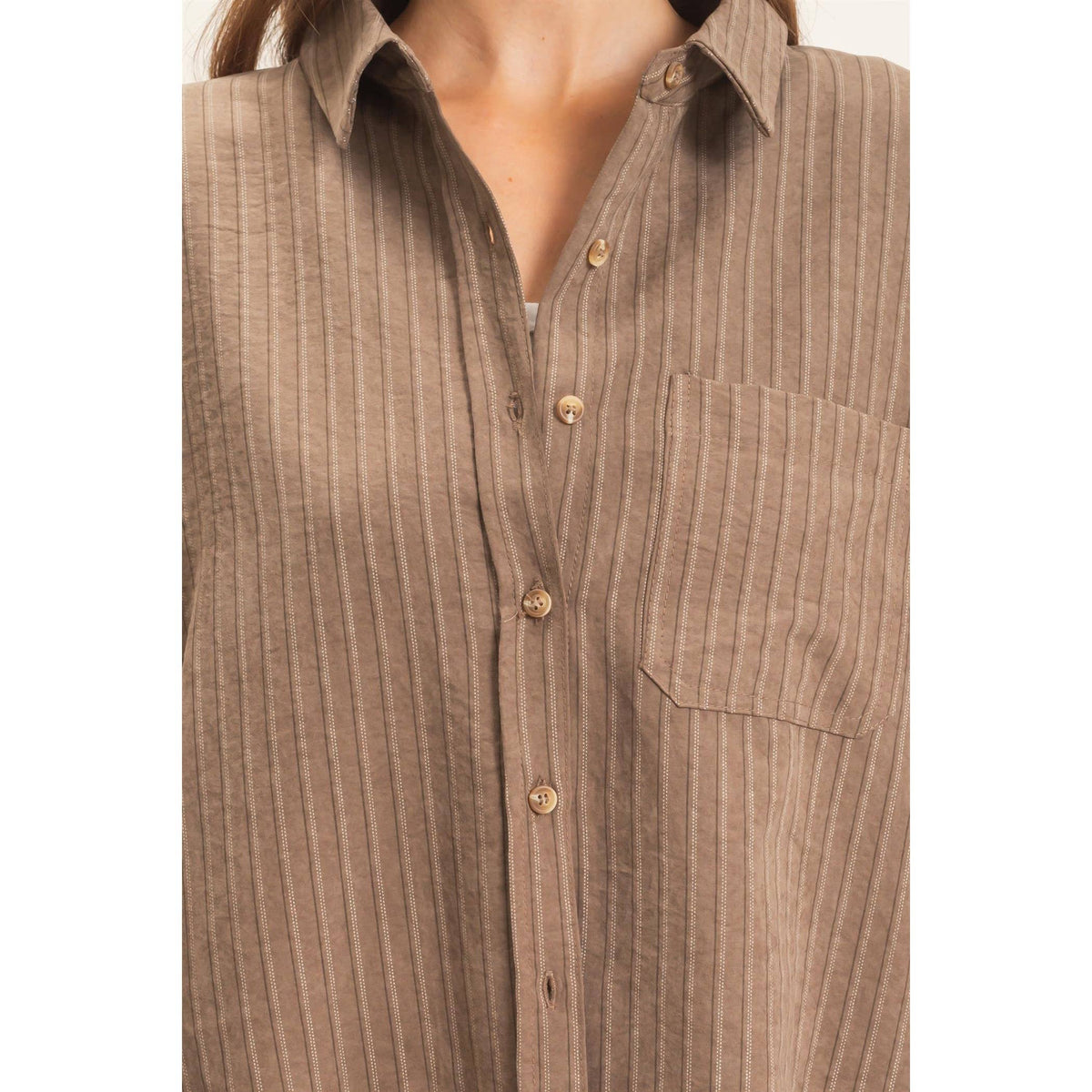 Striped Brown Button-Up