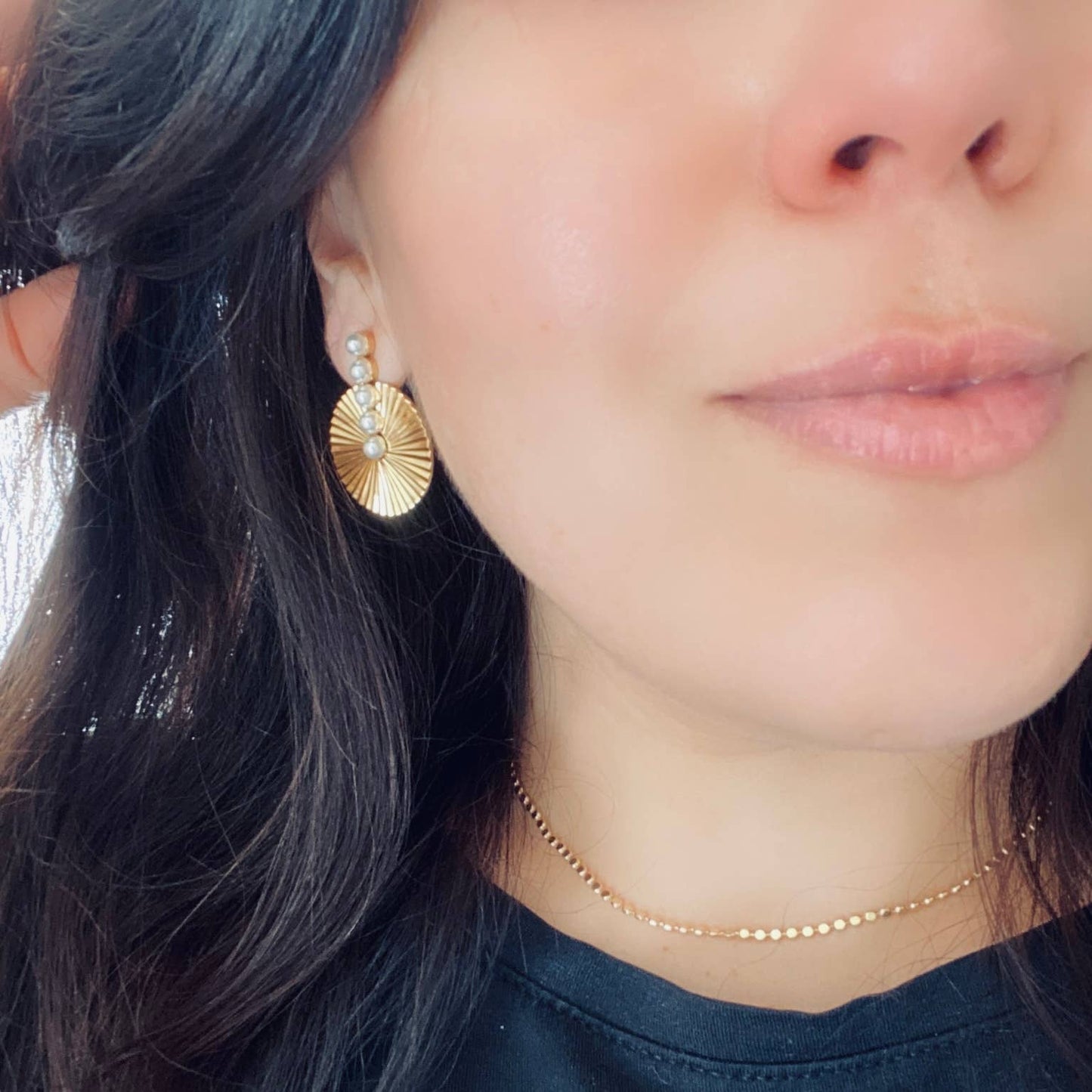 Pearls Bar Medallion Earrings