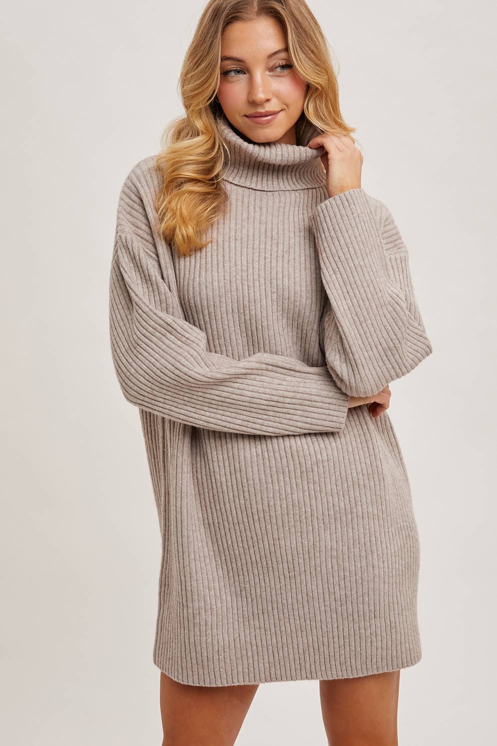 TURTLE NECK KNIT SWEATER DRESS