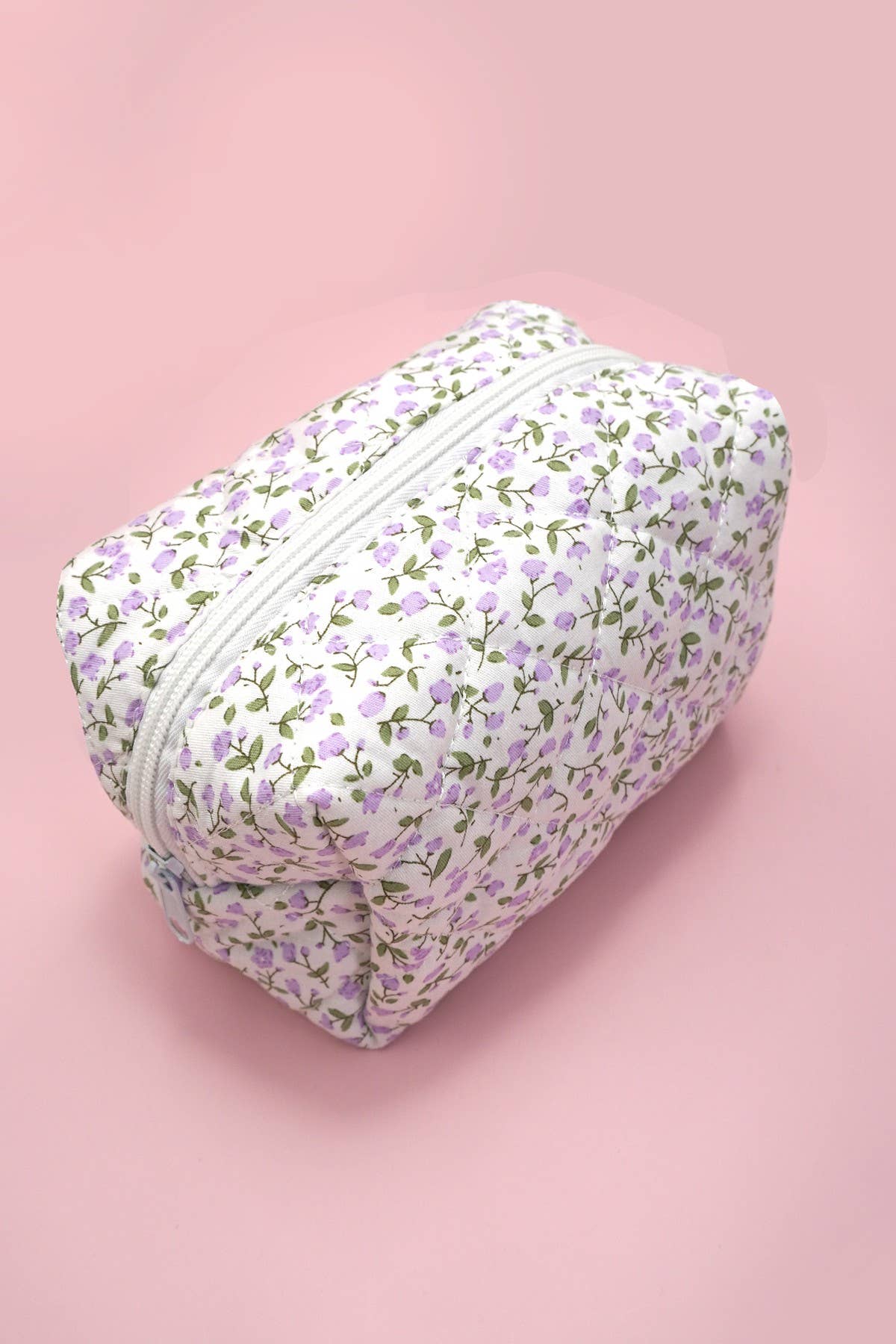 QUILTED COTTON FLORAL COSMETIC POUCH BAG
