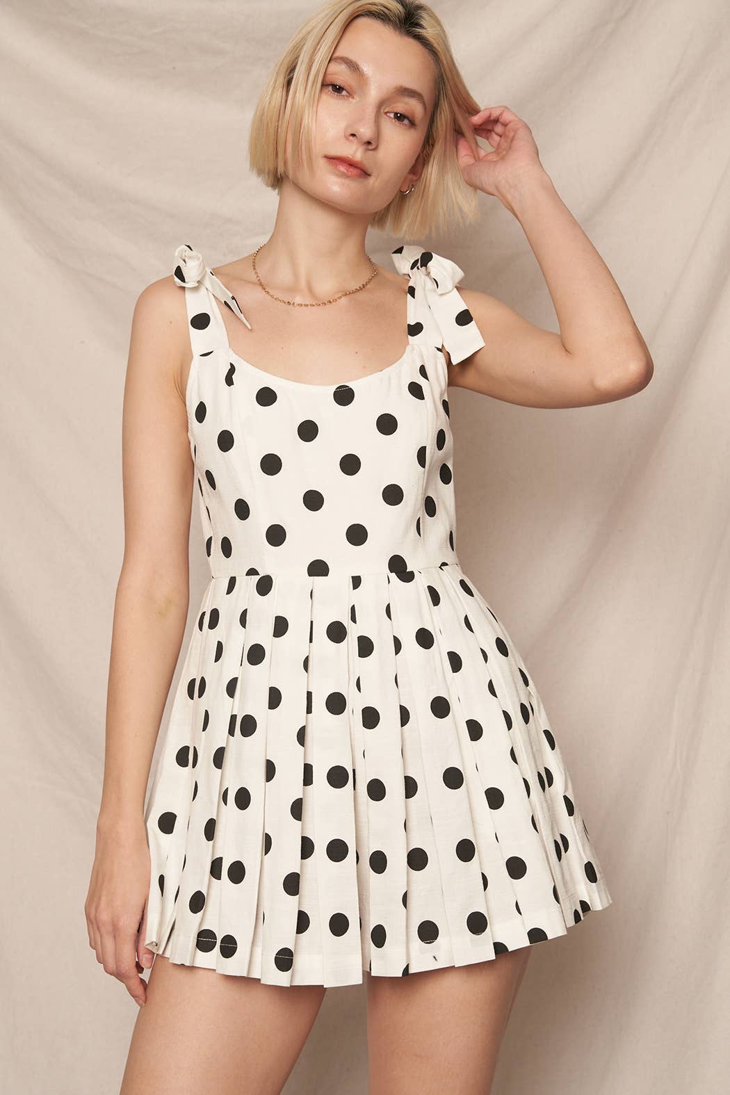 Polka Dot Pleated Romper