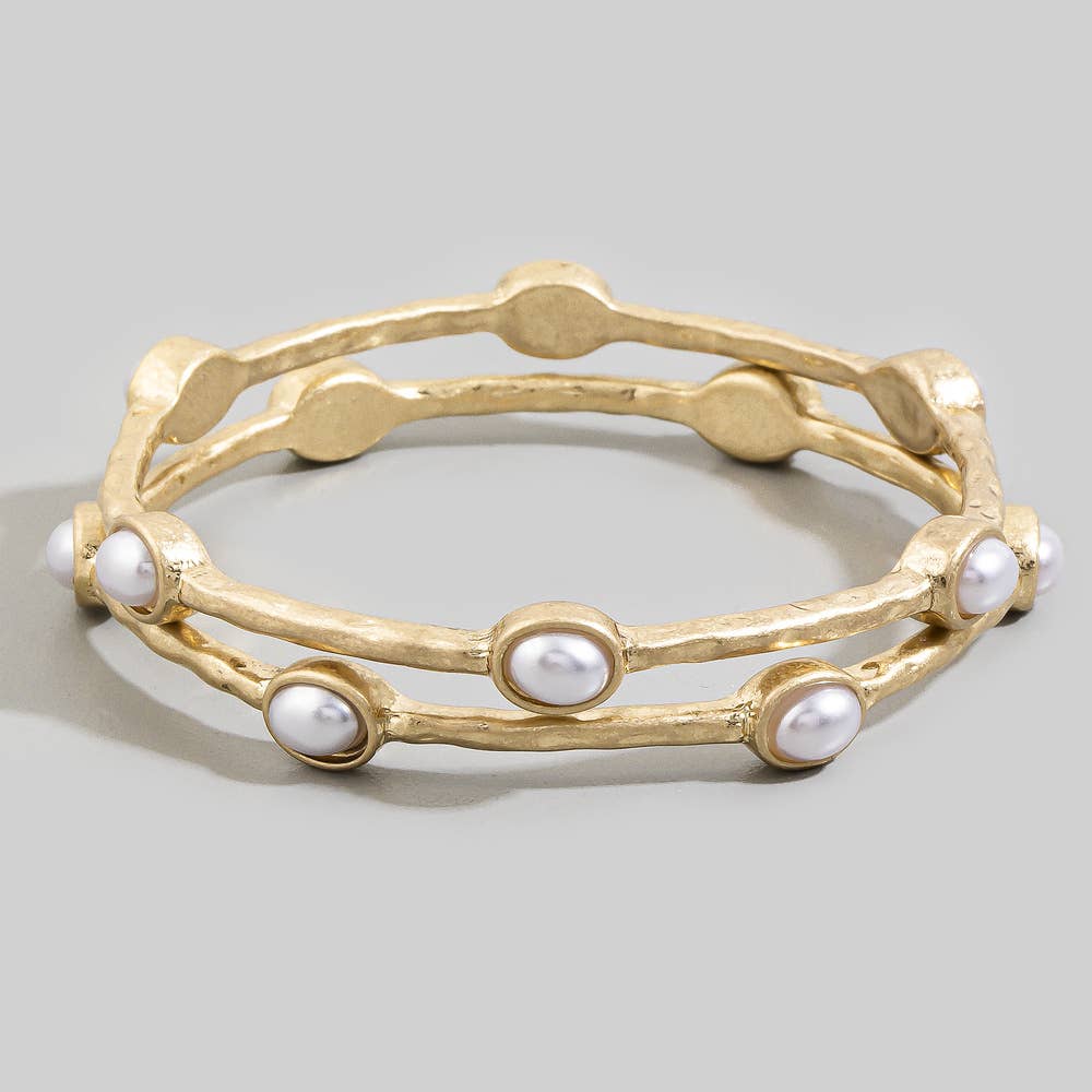 White Pearl Hammered Bangle