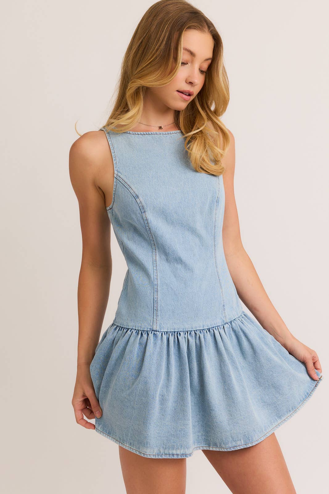 SLEEVELESS LOW WAIST DENIM DRESS