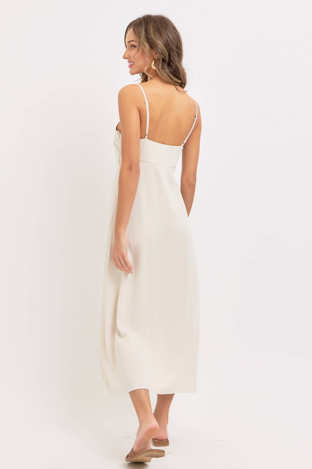 LINEN BLEND MIDI DRESS