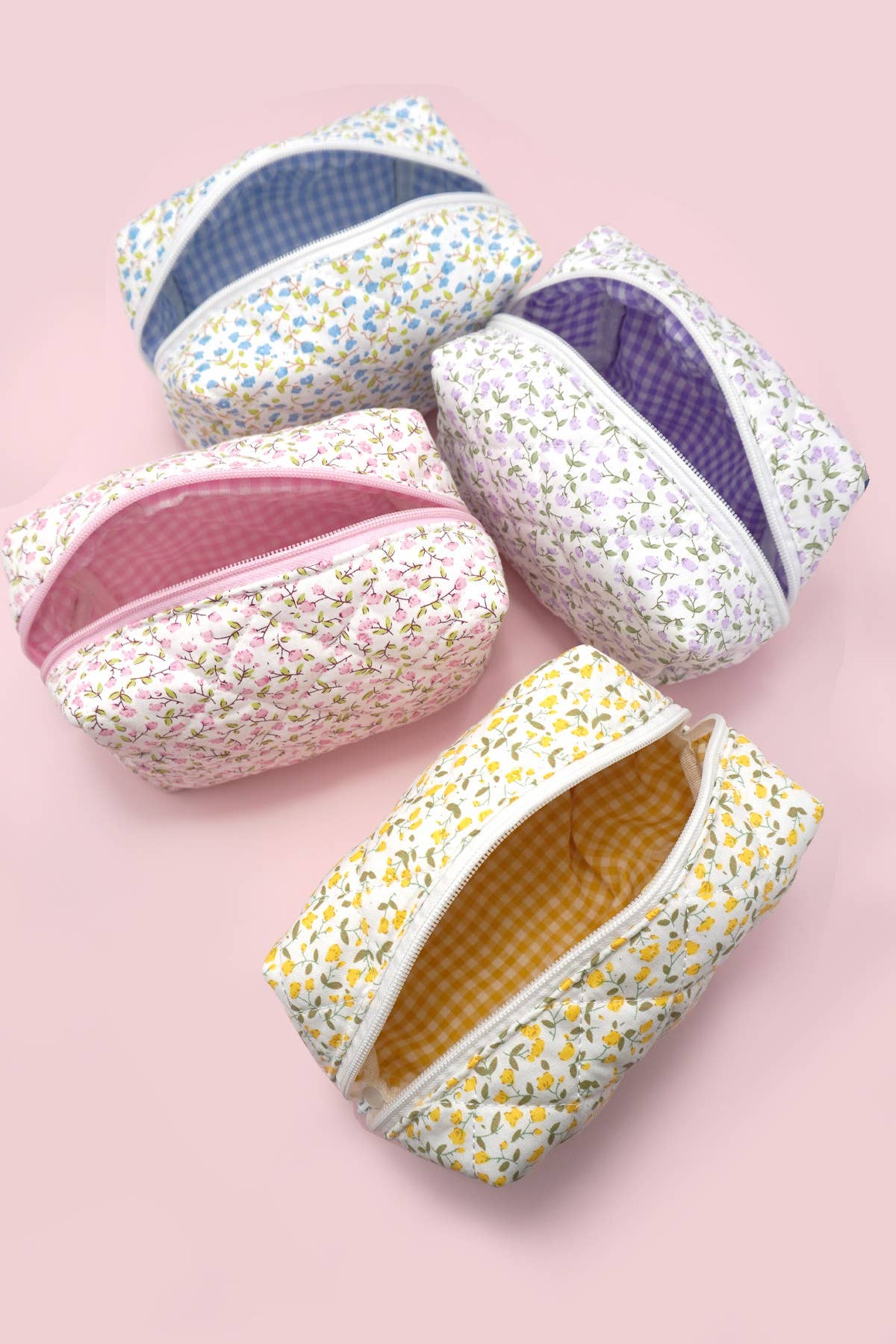 QUILTED COTTON FLORAL COSMETIC POUCH BAG