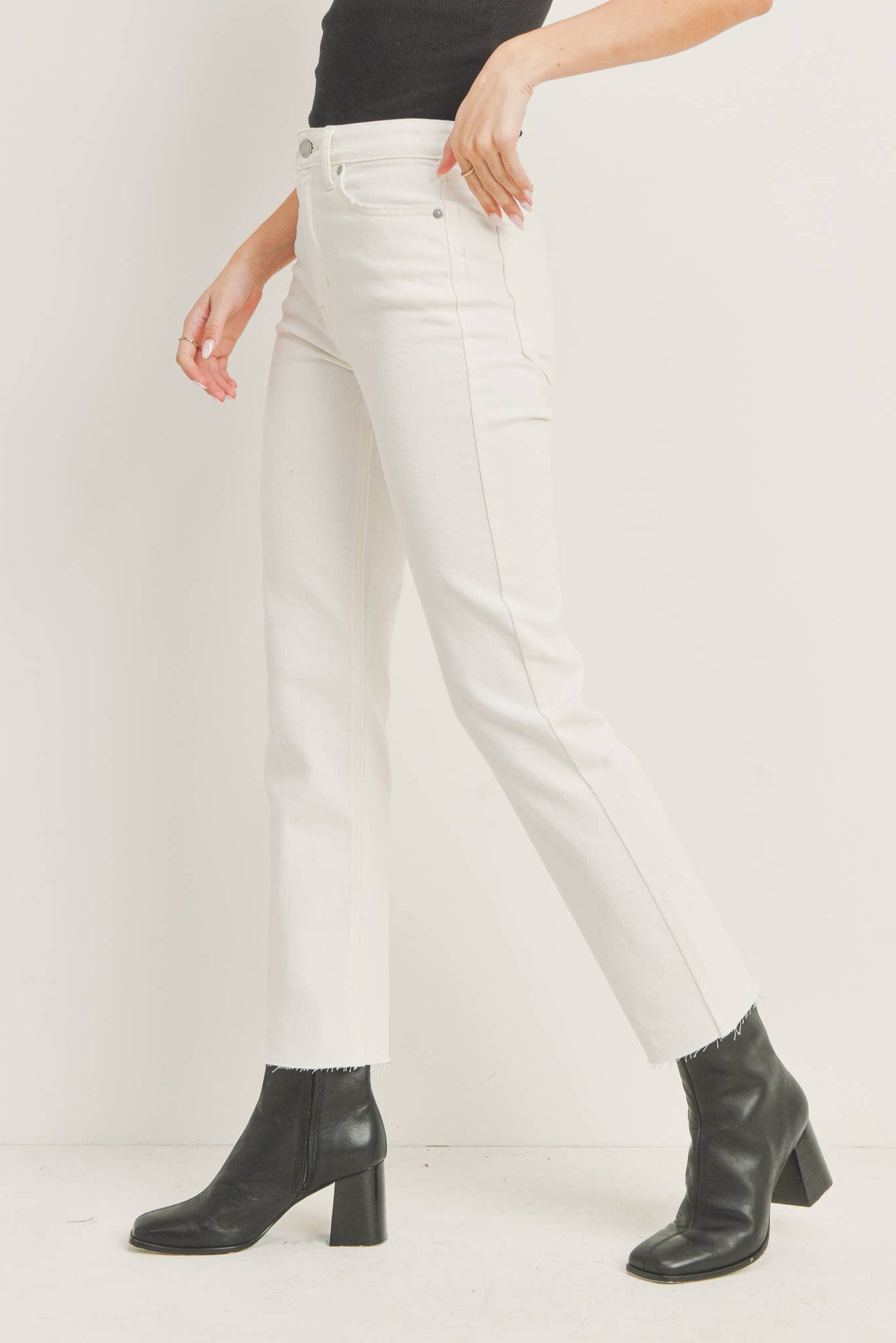 Cream Cut Off Cropped Straight Leg