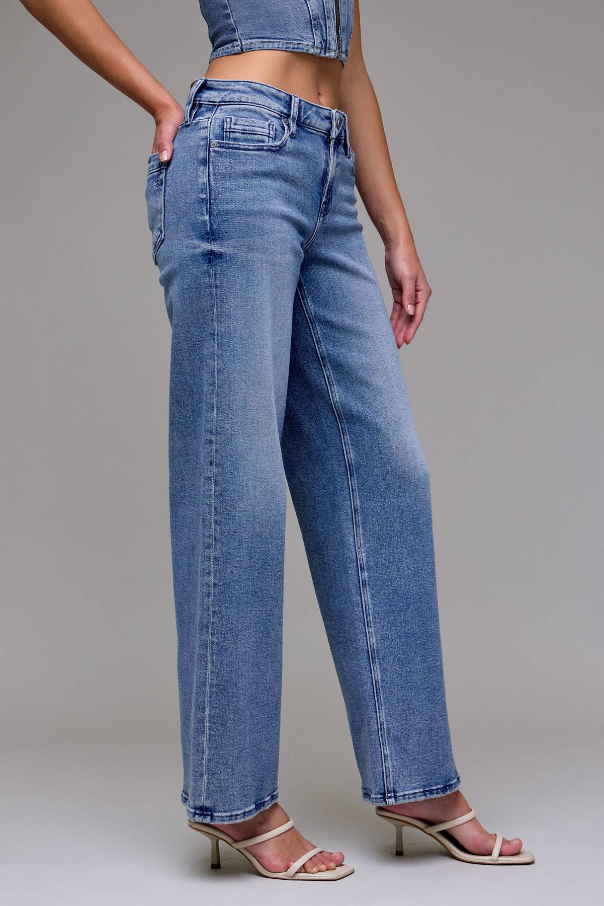 Medium Wash Mid Rise Stretch Dad Jean