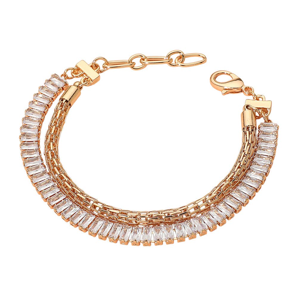 Baguette Stone Mesh Chain Layered Bracelet