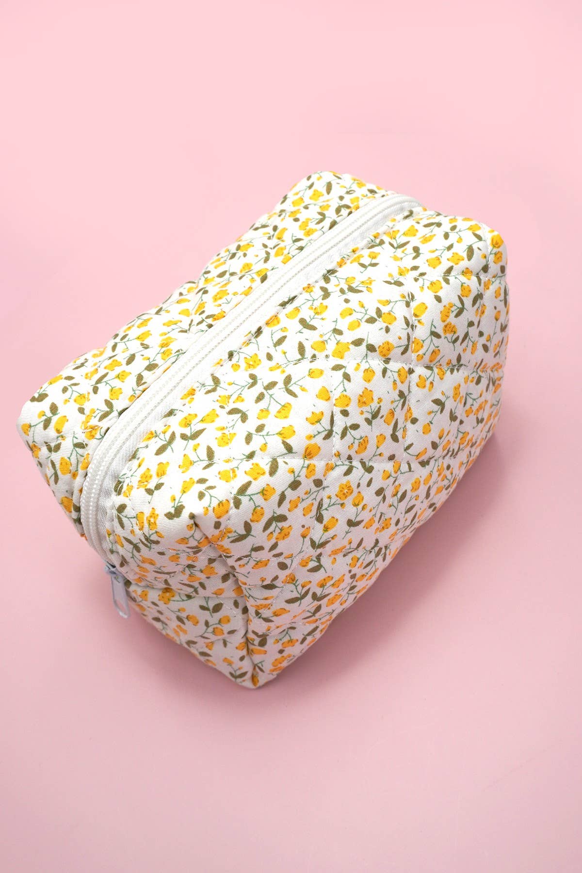 QUILTED COTTON FLORAL COSMETIC POUCH BAG