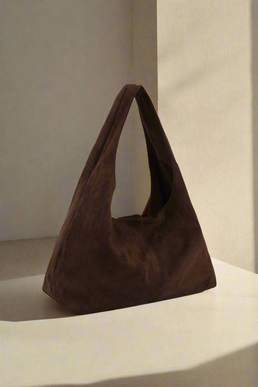 Faux Suede Hobo Tote Bag: Coffee