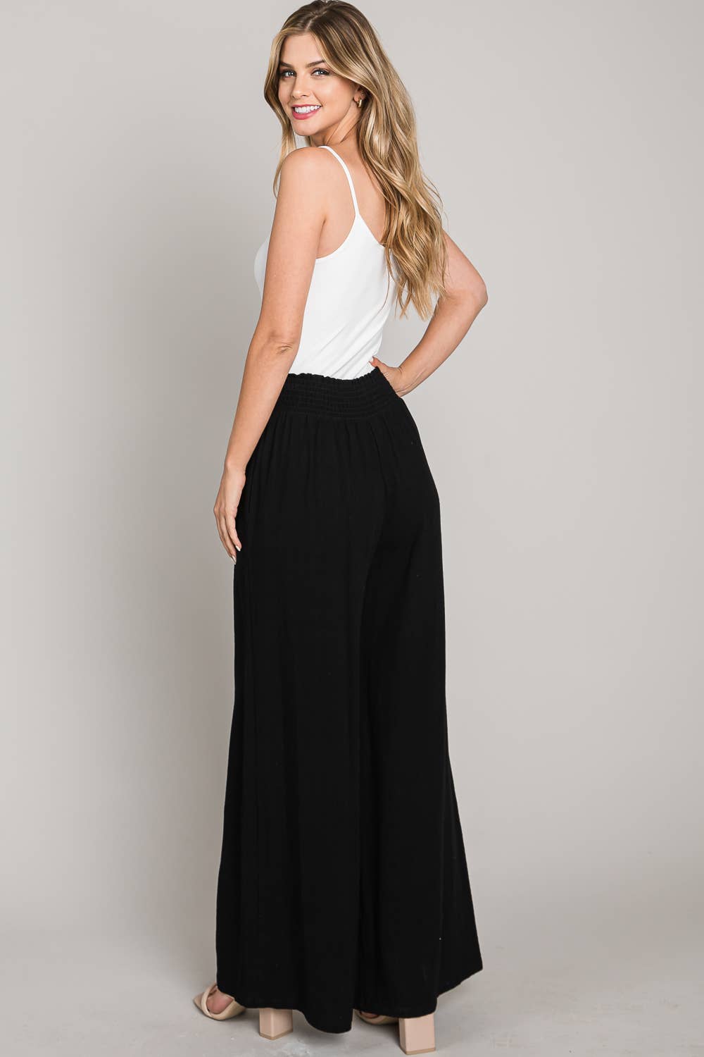Black Smock Waist Linen Pants