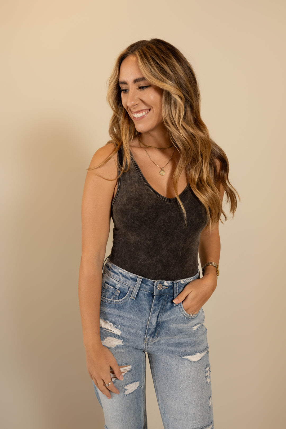 Acid Wash Tank Bodysuit