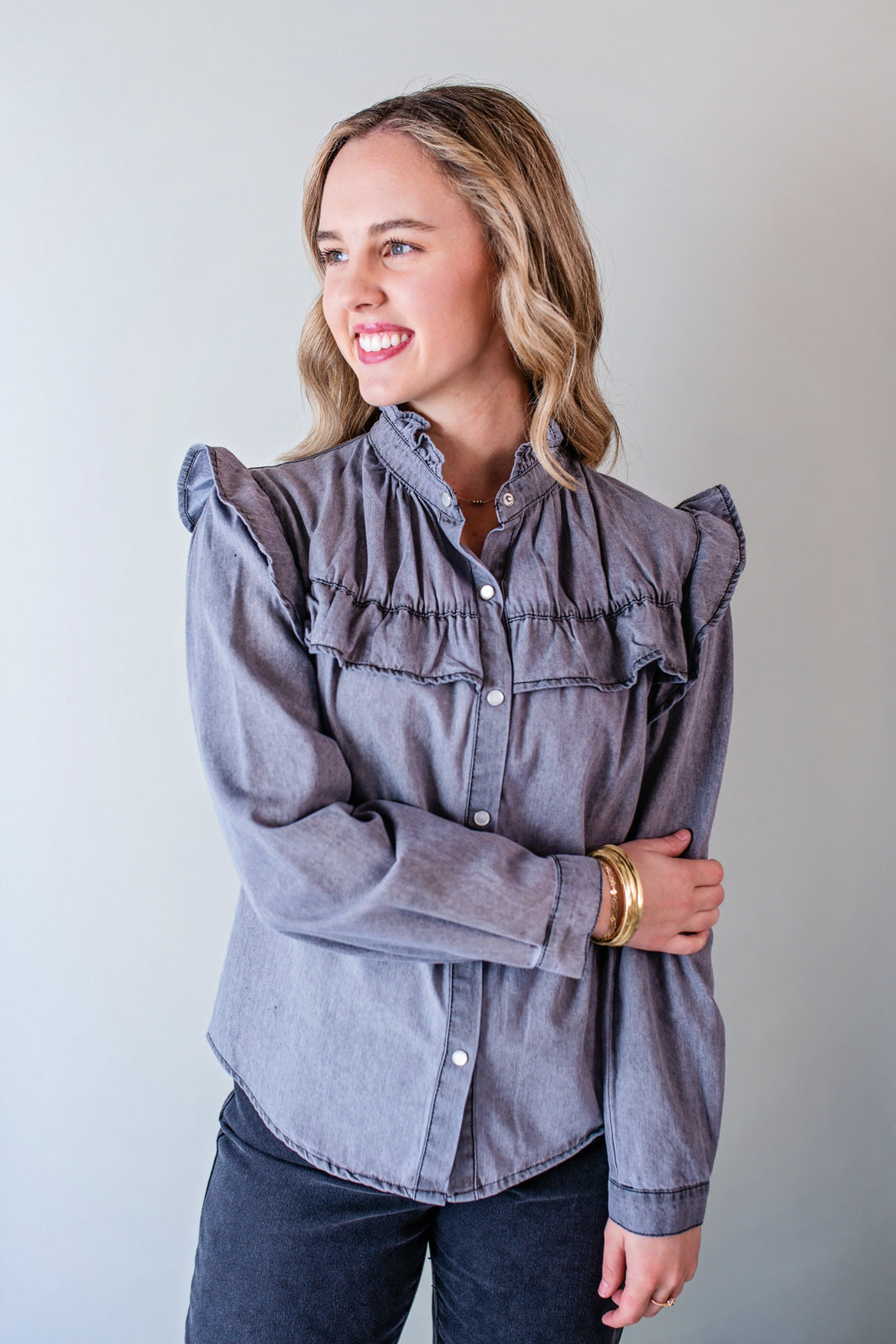 Ruffle Denim Blouse