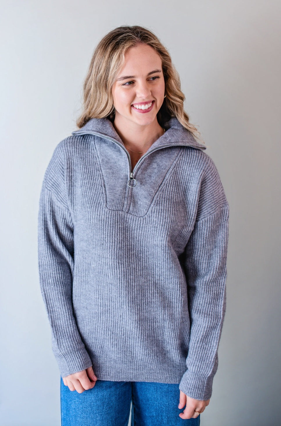 Grey half zip sweater best sale