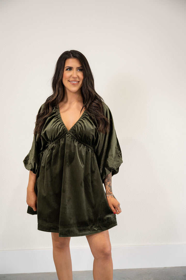 Olive Velvet Dress