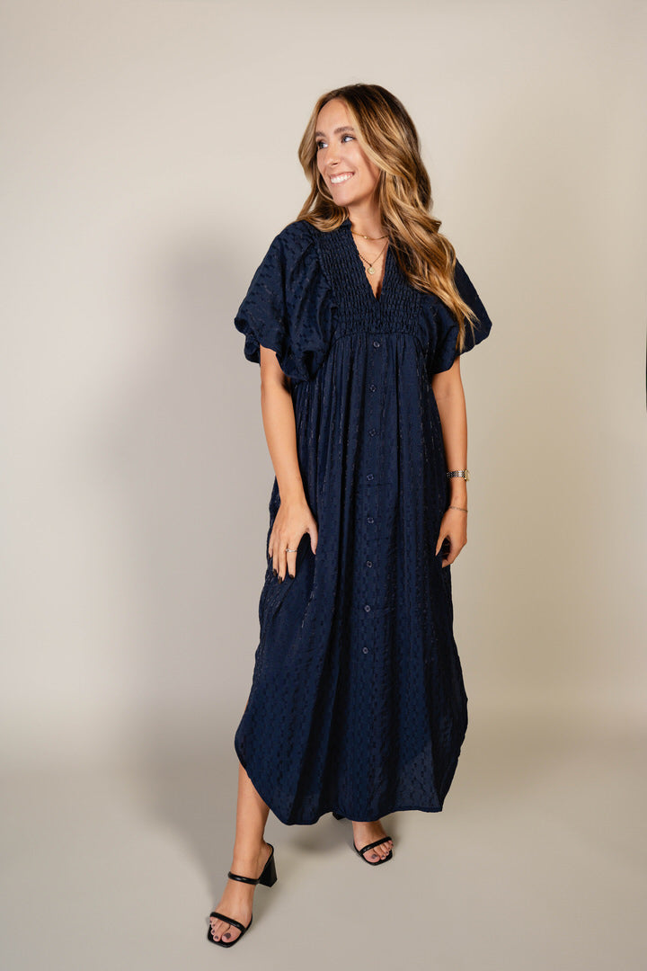 Navy Puff Sleeve Dress