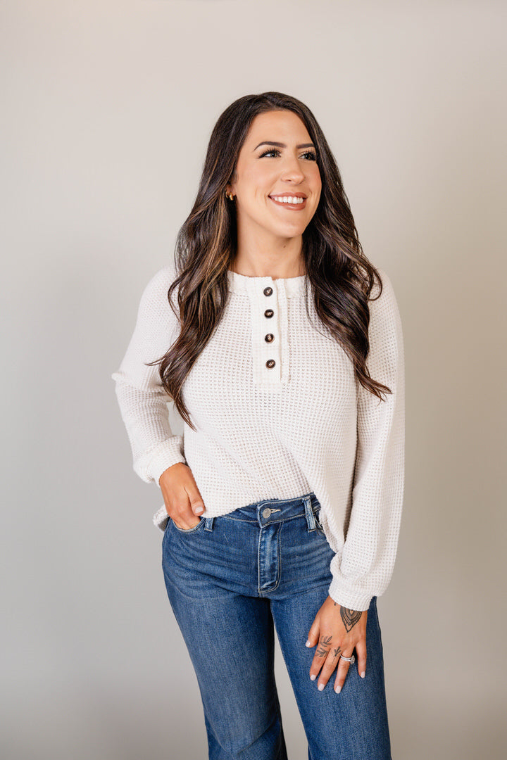 Waffle Sleeve Henley Blouse