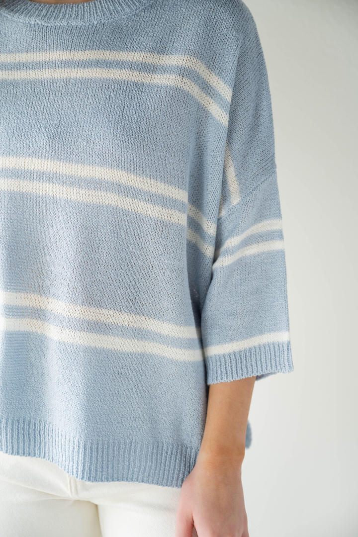 DROP SHOULDER STRIPED SWEATER TOP