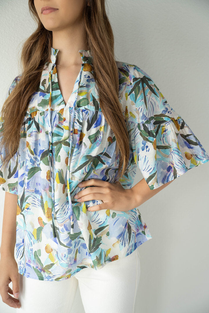 Tie Front Floral Print Top