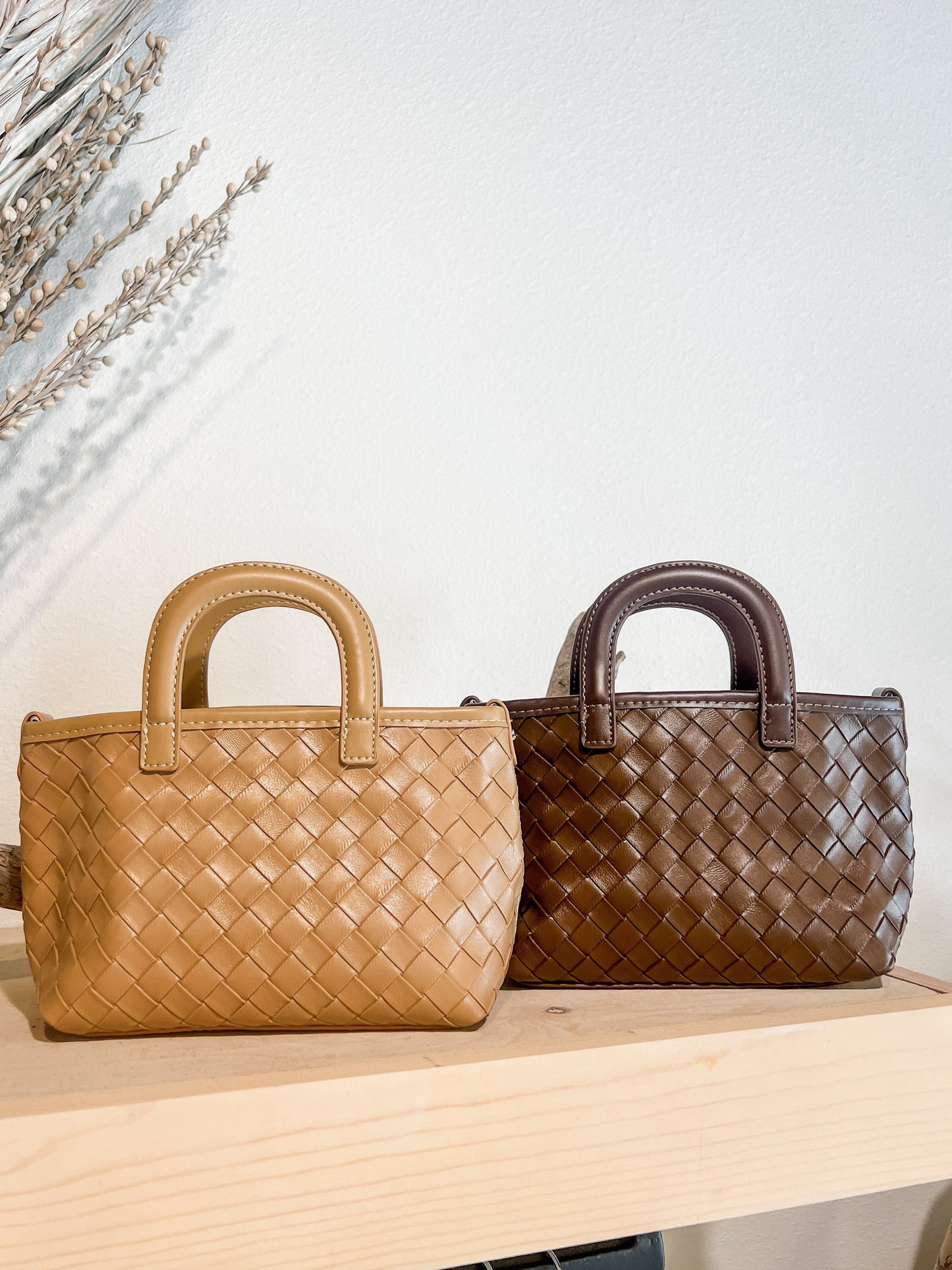 Mini Woven Top-Handle Crossbody Bag
