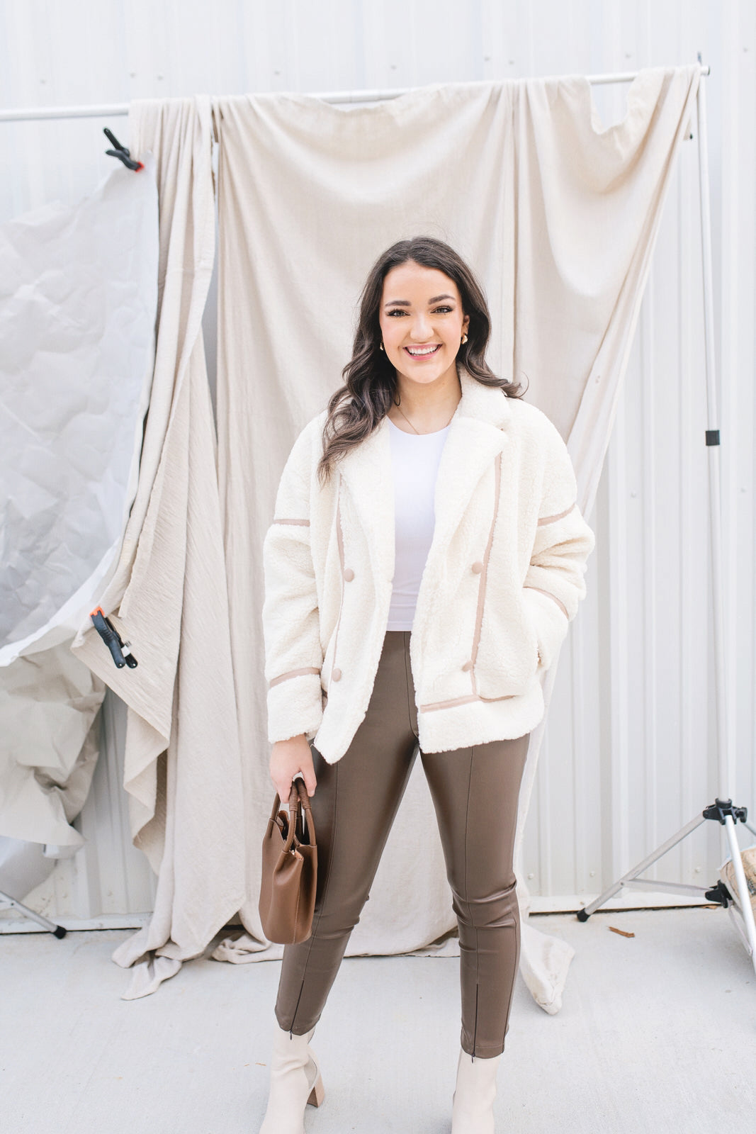 Faux Fur Jacket with Leather Detail
