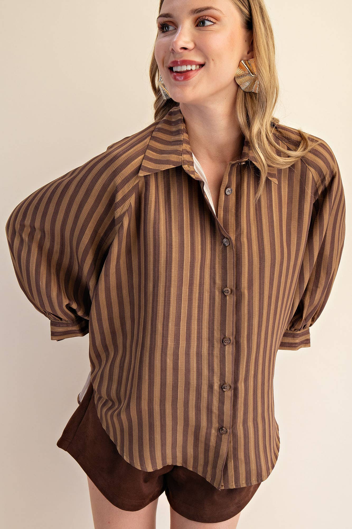 Mocha Button Front Shirt