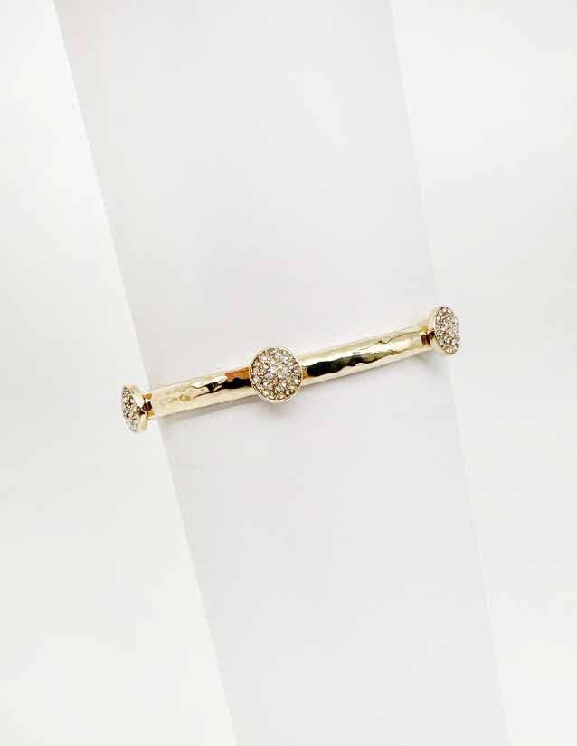 Gold Hammered Stretch Bracelet with Rhinestone Circle