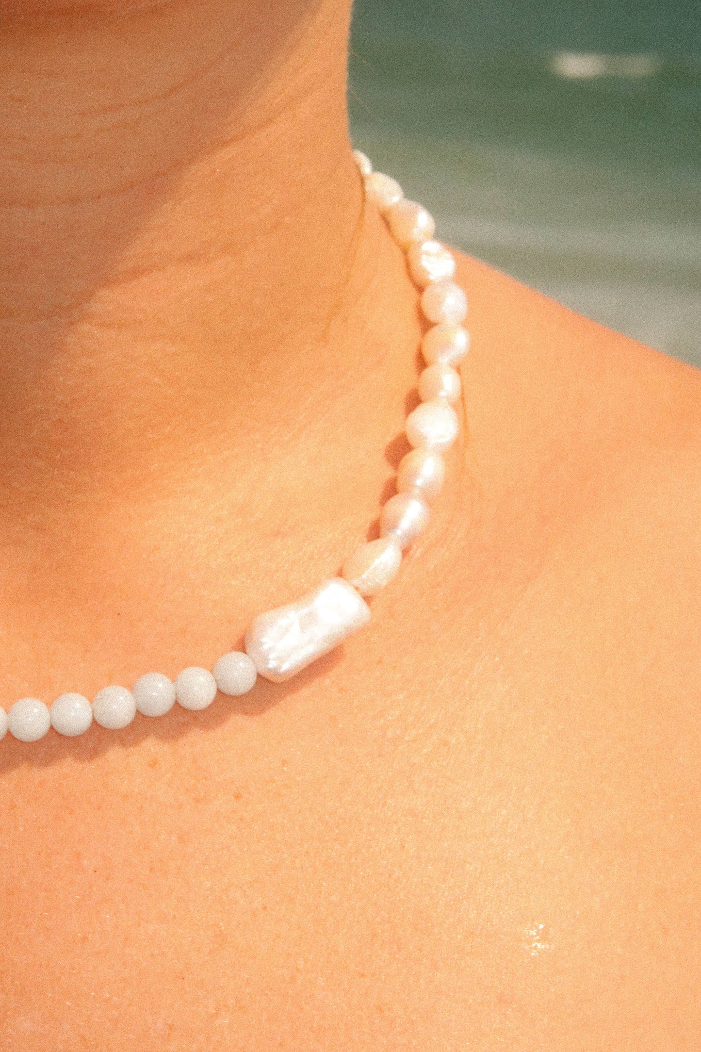 Quince | blue jade and fresh water pearl stone necklace