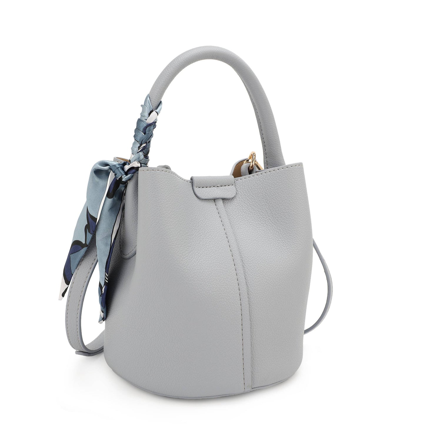 BLUE BUCKET BAG WITH SCARF