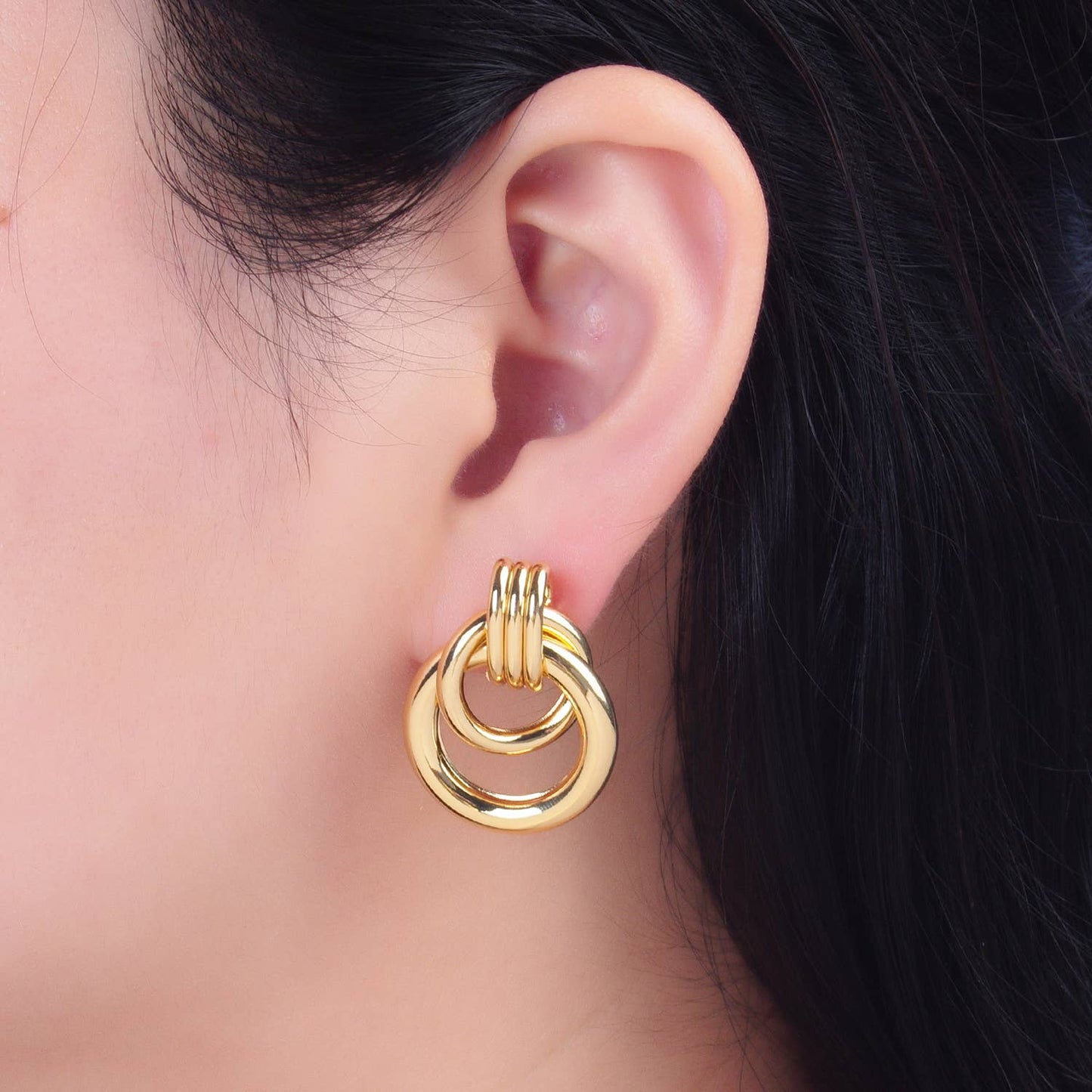 24K Gold Filled Double Hoop Stud Earrings