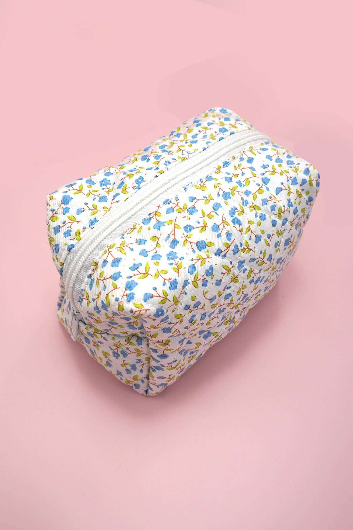 QUILTED COTTON FLORAL COSMETIC POUCH BAG