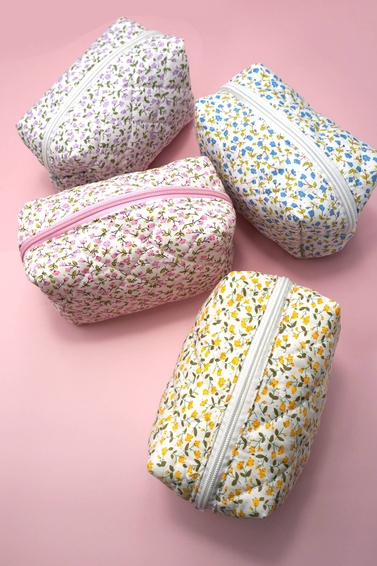 QUILTED COTTON FLORAL COSMETIC POUCH BAG
