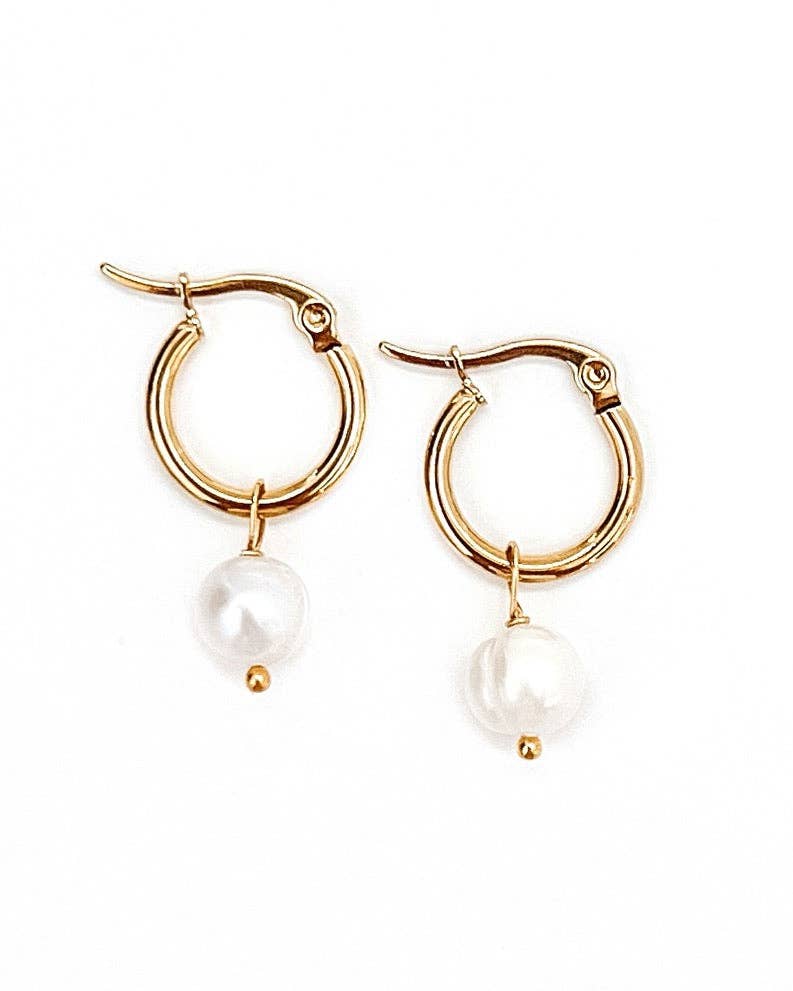 Euro Pearl Charm Hoop Earrings
