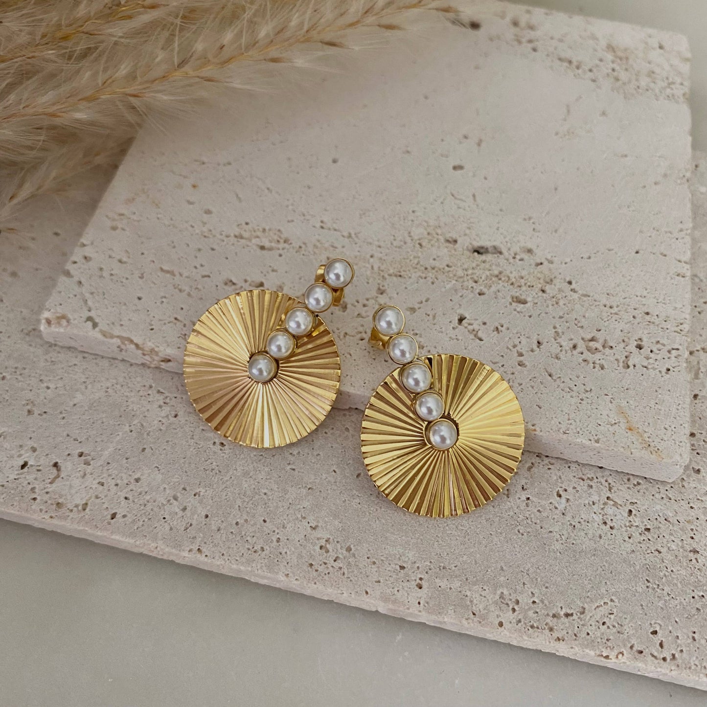 Pearls Bar Medallion Earrings