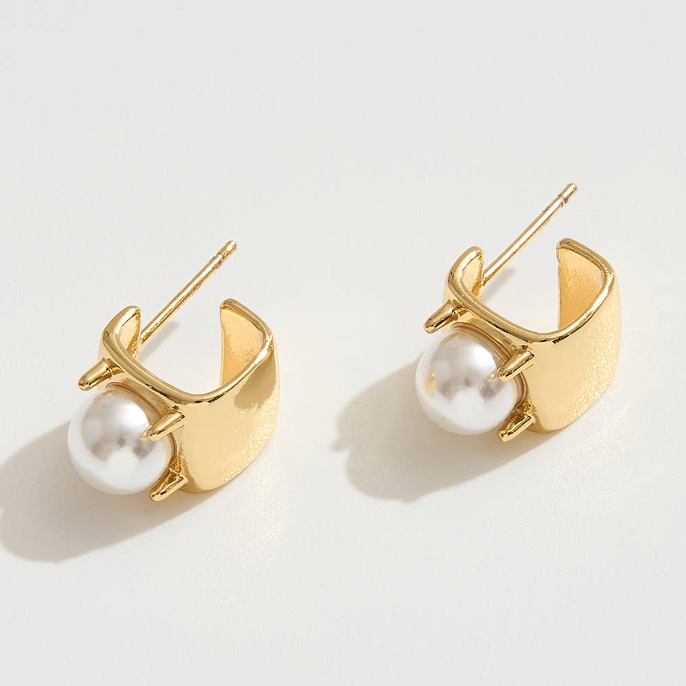 14K Gold Dipped Pearl Accent Geometric Earrings