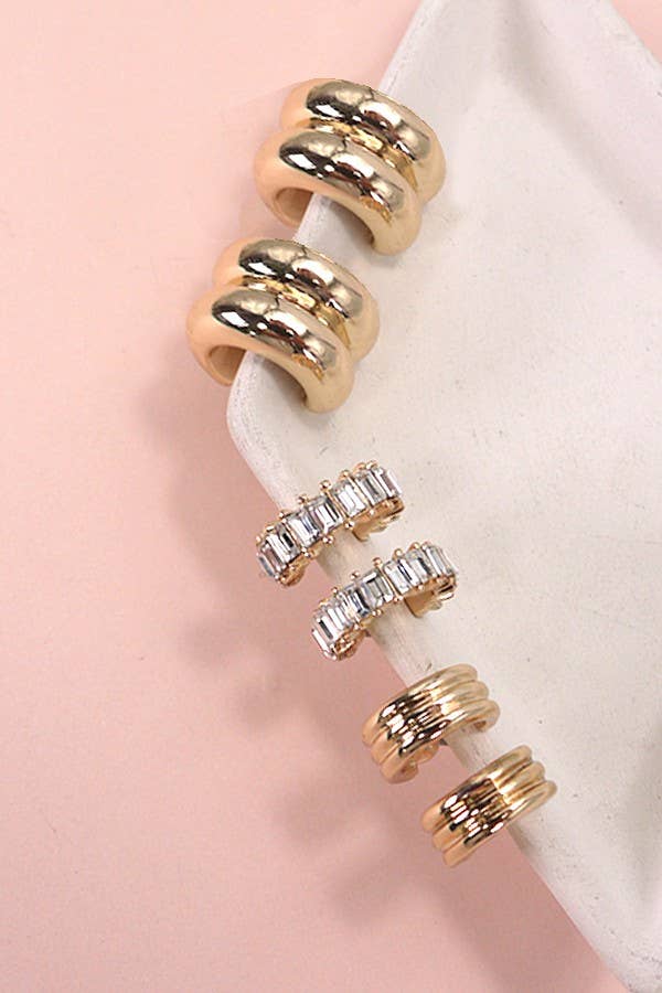 BAGUETTE STONE DOUBLE HOOP HUGGIE TRIO