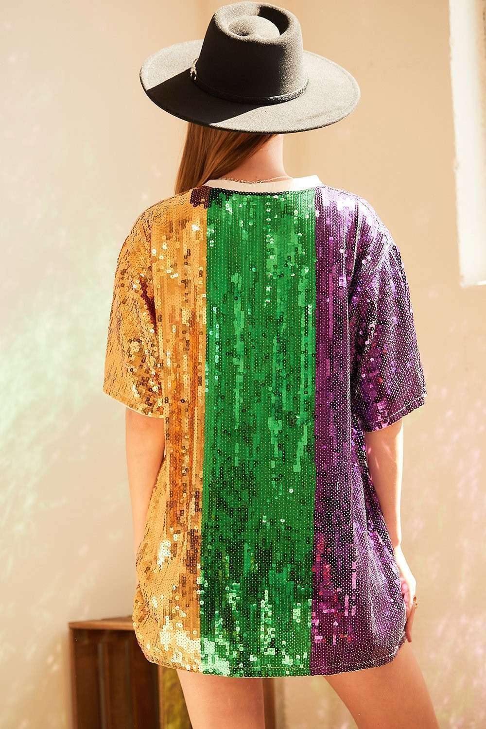 Mardi Gras Sequin Oversized Tunic Top