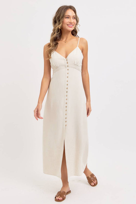 LINEN BLEND MIDI DRESS