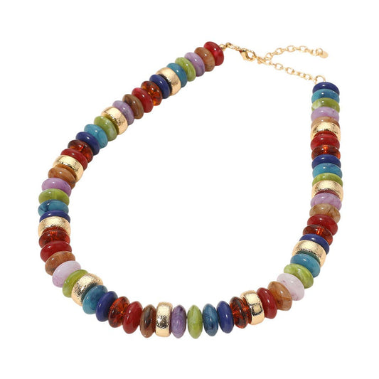 Chunky Beaded Necklace: Gold,Multi