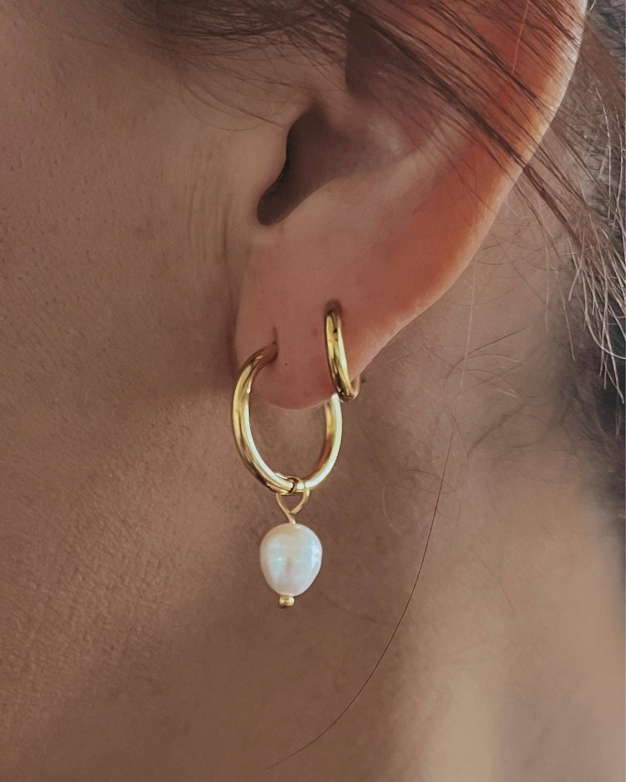 Euro Pearl Charm Hoop Earrings